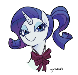 Size: 888x856 | Tagged: safe, artist:gintoki23, character:rarity, species:pony, species:unicorn, alternate hairstyle, bust, clothing, cute, female, lidded eyes, ponytail, portrait, raribetes, simple background, solo, white background
