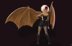 Size: 2800x1800 | Tagged: safe, artist:cherrymocaccino, artist:zuko42, oc, oc only, oc:cherry mocaccino, species:bat, species:human, armpits, bat deer, boots, clothing, dress, eyeshadow, female, flower, freckles, gloves, goth, humanized, humanized oc, makeup, rose, shoes, vampire, wings