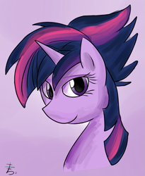 Size: 845x1032 | Tagged: safe, artist:gintoki23, character:twilight sparkle, species:pony, episode:castle sweet castle, g4, my little pony: friendship is magic, alternate hairstyle, bust, cute, female, mare, portrait, punklight sparkle, purple background, simple background, solo, twiabetes
