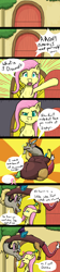 Size: 1000x4500 | Tagged: safe, artist:azurllinate, character:discord, character:fluttershy, species:draconequus, species:pegasus, species:pony, ship:discoshy, bhm, comic, comic strip, dialogue, disbelief, distressed, door, fat, fat tail, fatcord, female, floating heart, fluttershy's cottage, heart, implied shipping, joke, male, nickname, nuzzles, obese, overweight, shipping, shock, speech, speech bubble, straight, yelling