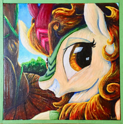 Size: 1024x1034 | Tagged: safe, artist:colorsceempainting, character:autumn blaze, species:kirin, species:pony, episode:sounds of silence, g4, my little pony: friendship is magic, season 8, spoiler:s08, bust, female, painting, portrait, smiling, solo