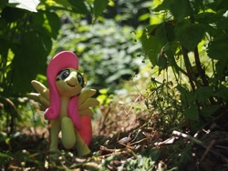 Size: 1024x768 | Tagged: safe, artist:dustysculptures, character:fluttershy, species:pegasus, species:pony, bush, craft, grass, irl, photo, sculpture, solo, tree