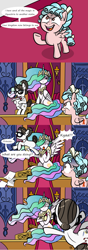 Size: 2039x5787 | Tagged: safe, artist:pony4koma, character:cozy glow, character:princess celestia, character:raven inkwell, species:alicorn, species:pegasus, species:pony, species:unicorn, blood, canterlot, comic, endgame, fastball special, glasses, glutes, hair bun, plot, throwing