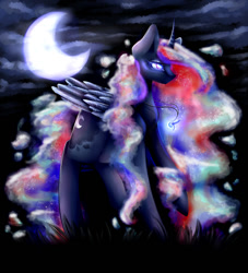Size: 1024x1126 | Tagged: safe, artist:purediamond360, character:princess luna, species:alicorn, species:pony, crescent moon, ethereal mane, female, galaxy mane, glowing mane, mare, moon, night, solo, transparent moon