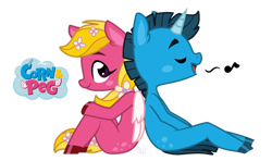 Size: 1164x687 | Tagged: safe, artist:flutteryay952, artist:katnekobase, base used, species:pegasus, species:pony, species:unicorn, barely pony related, colored hooves, corn & peg, corn (corn & peg), duo, music notes, nick jr., nickelodeon, peg (corn & peg), profile, sitting