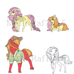 Size: 960x955 | Tagged: safe, artist:malinraf1615, character:big mcintosh, character:fluttershy, oc, oc:ema, parent:big macintosh, parent:fluttershy, parents:fluttermac, unnamed oc, species:earth pony, species:pegasus, species:pony, ship:fluttermac, adopted offspring, alternate hairstyle, beard, braid, braided tail, chest fluff, clothing, colt, facial hair, family, female, filly, floppy ears, hat, jewelry, male, mare, missing cutie mark, necklace, no pupils, obtrusive watermark, offspring, plaid shirt, prone, raised hoof, shipping, simple background, stallion, straight, transparent background, watermark