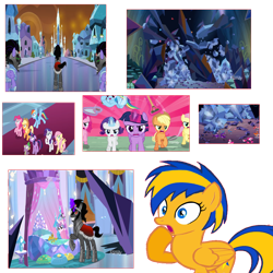Size: 1074x1074 | Tagged: safe, artist:mlpfan3991, edit, edited screencap, screencap, character:applejack, character:fluttershy, character:king sombra, character:pinkie pie, character:princess flurry heart, character:rainbow dash, character:rarity, character:spike, character:tree of harmony, character:twilight sparkle, character:twilight sparkle (alicorn), oc, oc:flare spark, species:alicorn, species:pony, episode:the beginning of the end, g4, my little pony: friendship is magic, shocked, shovel, simple background, transparent background, tree of harmony, trowel