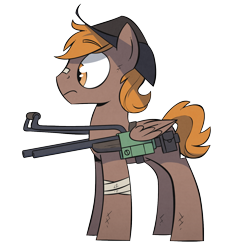 Size: 1500x1500 | Tagged: safe, artist:php104, oc, oc only, oc:calamity, species:pegasus, species:pony, fallout equestria, bandage, battle saddle, bruised, clothing, cowboy hat, dashite, fanfic, fanfic art, gun, hat, hooves, male, rifle, simple background, solo, stallion, transparent background, weapon, wings