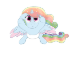 Size: 1061x861 | Tagged: safe, artist:sevenserenity, oc, species:alicorn, species:pony, alicorn oc, baby, commission, flowy mane, foal, looking at you, not rainbow dash, simple background, solo, transparent background, upsies