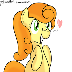 Size: 500x500 | Tagged: safe, artist:chir-miru, character:carrot top, character:golden harvest, species:earth pony, species:pony, bipedal, female, heart, mare, simple background, smiling, solo, white background
