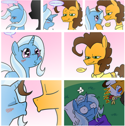 Size: 634x638 | Tagged: safe, artist:grandpalove, edit, character:boneless, character:cheese sandwich, character:trixie, species:pony, cheesixie, comic, dream, female, male, shipping, sleeping, straight