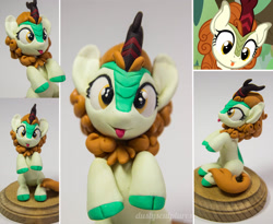 Size: 1024x840 | Tagged: safe, artist:dustysculptures, edit, edited screencap, screencap, character:autumn blaze, species:kirin, awwtumn blaze, behaving like a dog, blep, clay, cloven hooves, craft, cute, female, polymer clay, sculpture, silly, sitting, sitting up, solo, tongue out