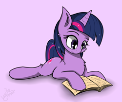 Size: 2500x2100 | Tagged: safe, artist:llhopell, character:twilight sparkle, species:pony, species:unicorn, book, female, gradient background, mare, prone, reading, solo