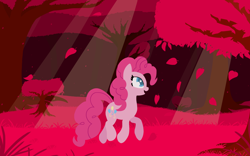 Size: 1920x1200 | Tagged: safe, artist:nuxersopus, character:pinkie pie, species:pony, female, forest, grass, leaves, pink, scenery, solo, tree