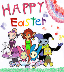 Size: 1891x2134 | Tagged: safe, artist:pokeneo1234, character:pound cake, character:pumpkin cake, animal costume, bunny costume, clothing, costume, crescenta butterfly, crossover, deltarune, easter egg, elora, happy easter, jevil, petscop, spyro the dragon, star vs the forces of evil