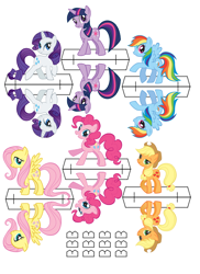 Size: 850x1169 | Tagged: safe, artist:thelastgherkin, character:applejack, character:fluttershy, character:pinkie pie, character:rainbow dash, character:rarity, character:twilight sparkle, species:pony, craft, cutout, mane six, papercraft