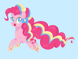 Size: 1200x916 | Tagged: safe, artist:ch-chau, character:pinkie pie, species:earth pony, species:pony, blue background, cute, diapinkes, female, mare, no pupils, open mouth, rainbow power, rainbow power-ified, simple background, solo