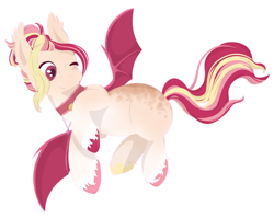 Size: 4272x3400 | Tagged: safe, artist:hirundoarvensis, oc, species:bat pony, species:pony, choker, female, mare, multicolored hooves, one eye closed, simple background, solo, transparent background, wink