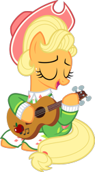 Size: 1141x2049 | Tagged: safe, artist:littmosa, character:applejack, species:earth pony, species:pony, episode:sparkle's seven, g4, my little pony: friendship is magic, apple, apple chord, clothing, female, food, guitar, hat, inkscape, mare, simple background, solo, transparent background, vector