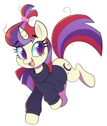Size: 2894x3414 | Tagged: safe, alternate version, artist:norithecat, character:moondancer, species:pony, species:unicorn, clothing, cute, dancerbetes, digital, female, happy, missing accessory, simple background, solo, sweater, white background