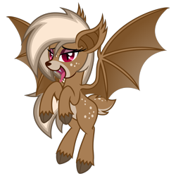Size: 3200x3200 | Tagged: safe, artist:cherrymocaccino, artist:zuko42, oc, oc only, oc:cherry mocaccino, species:bat, species:deer, bat deer, bedroom eyes, ear fluff, fangs, female, high res, looking at you, original species, simple background, solo, tongue out, transparent background, vector