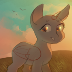 Size: 2000x2000 | Tagged: safe, artist:klooda, species:pony, advertisement, auction, cloud, commission, grass, happy, sky, smiley face, smiling, solo, sunset, your character here