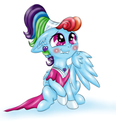 Size: 1864x2000 | Tagged: safe, artist:rurihal, character:rainbow dash, species:pony, episode:sparkle's seven, g4, my little pony: friendship is magic, blushing, clothing, cute, dashabetes, dress, ear fluff, ear piercing, earring, female, hoof shoes, jewelry, lip bite, megaradash, piercing, rainbow dash always dresses in style, simple background, sitting, solo, white background, wing fluff