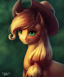 Size: 1600x1913 | Tagged: safe, artist:l1nkoln, character:applejack, species:earth pony, species:pony, clothing, cute, detailed, female, hat, jackabetes, looking at you, mare, solo