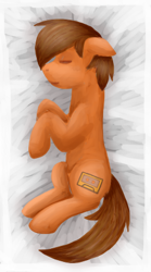Size: 243x436 | Tagged: safe, artist:sevenserenity, oc, oc only, oc:mixtape, species:earth pony, species:pony, body pillow design, lineless, on side, orange, sleeping, solo