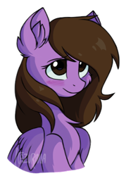 Size: 312x435 | Tagged: safe, artist:itazurana, oc, oc only, oc:scribble draws, species:pegasus, species:pony, blushing, chest fluff, cute, female, fluffy, looking up, mare, ocbetes, simple background, smiling, solo, transparent background