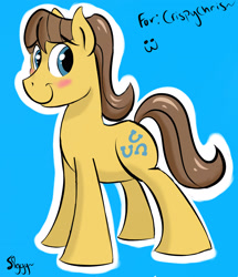 Size: 2331x2708 | Tagged: safe, artist:siggyderp, character:caramel, species:earth pony, species:pony, blushing, carabetes, full body, male, signature, smiling, solo, stallion, text