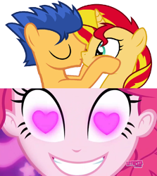Size: 852x955 | Tagged: safe, artist:mlpfan3991, character:flash sentry, character:pinkie pie, character:sunset shimmer, ship:flashimmer, episode:coinky-dink world, eqg summertime shorts, g4, my little pony: equestria girls, my little pony:equestria girls, female, male, meme, pinkie's eyes, shipping, straight