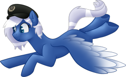 Size: 1333x809 | Tagged: safe, artist:sevenserenity, oc, oc only, oc:aile egro, species:pegasus, species:pony, blue, commission, flying, navy hat, simple background, solo, transparent background