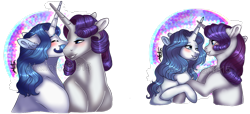 Size: 1254x571 | Tagged: safe, artist:malinraf1615, character:fancypants, character:rarity, species:pony, ship:raripants, blushing, elusive, elusivepants, fancy skirt, female, half r63 shipping, lesbian, male, missing accessory, rariskirt, rule 63, shipping, simple background, transparent background