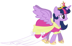 Size: 1106x722 | Tagged: safe, artist:proenix, character:twilight sparkle, character:twilight sparkle (alicorn), species:alicorn, species:pony, episode:magical mystery cure, g4, my little pony: friendship is magic, big crown thingy, clothing, coronation dress, crown, dress, female, hoof shoes, jewelry, mare, regalia, simple background, solo, transparent background, vector, wings