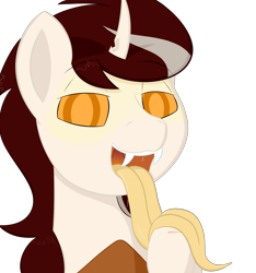 Size: 1872x2000 | Tagged: safe, artist:yannerino, oc, oc only, oc:biepbot, species:pony, drool, fangs, long tongue, looking at you, solo, tongue out, waspling