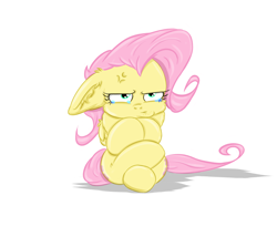 Size: 3000x2673 | Tagged: safe, artist:rurihal, character:fluttershy, species:pegasus, species:pony, cross-popping veins, crossed hooves, crossed legs, ear fluff, female, floppy ears, folded wings, grounded, grumpy, madorable, mare, peeved, pouting, simple background, sitting, solo, teary eyes, white background, wings