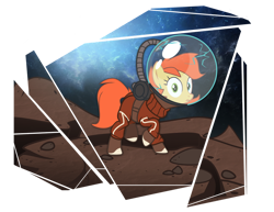 Size: 1024x791 | Tagged: safe, artist:rexyseven, oc, oc only, oc:rusty gears, species:earth pony, species:pony, astronaut, crack, female, heterochromia, mare, simple background, solo, space suit, transparent background