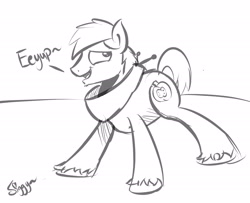 Size: 2726x2209 | Tagged: safe, artist:siggyderp, character:big mcintosh, species:earth pony, species:pony, black and white, dialogue, eeyup, grayscale, male, monochrome, signature, sketch, solo, stallion, yoke