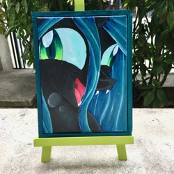 Size: 1024x1024 | Tagged: safe, artist:colorsceempainting, character:queen chrysalis, species:changeling, canvas, changeling queen, crazylis, female, painting, solo