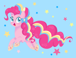 Size: 1200x916 | Tagged: safe, alternate version, artist:ch-chau, character:pinkie pie, species:earth pony, species:pony, blue background, bow, rainbow power, simple background, stars