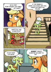 Size: 1201x1700 | Tagged: safe, artist:tarkron, character:apple bloom, character:applejack, character:big mcintosh, character:granny smith, species:earth pony, species:pony, comic:ghosts of the past, apple family, apple siblings, comic, dialogue, female, filly, male, mare, stallion