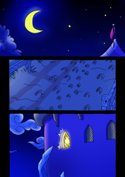 Size: 1201x1700 | Tagged: safe, artist:tarkron, comic:ghosts of the past, comic, hoofprints, moon, night, no dialogue, no pony, twilight's castle