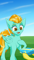 Size: 2160x3840 | Tagged: safe, artist:coldtrail, character:lightning dust, species:pegasus, species:pony, newbie artist training grounds, atg 2019, female, offscreen character, open mouth, pointing at self, solo