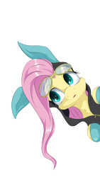 Size: 2160x3840 | Tagged: safe, artist:coldtrail, character:fluttershy, species:pegasus, species:pony, newbie artist training grounds, animal costume, bunny costume, bunny ears, bunnyshy, clothing, costume, cute, dangerous mission outfit, female, goggles, hoodie, looking at something, mare, shyabetes, simple background, sneaking, sneaky, solo, transparent background