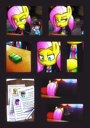 Size: 751x1063 | Tagged: safe, artist:mustachedbain, character:applejack, character:fluttershy, character:rainbow dash, character:twilight sparkle, species:pony, comic:the judas heist, badass, cigarette, comic, flutterbadass, money, payday the heist, smoking