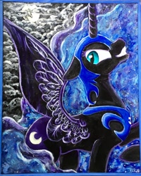 Size: 1024x1280 | Tagged: safe, artist:colorsceempainting, character:nightmare moon, character:princess luna, species:alicorn, species:pony, canvas, female, floppy ears, mare, moon, painting, raised hoof, solo, traditional art