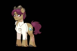 Size: 1080x720 | Tagged: safe, artist:evergreen-gemdust, character:snap shutter, species:pony, episode:the last crusade, g4, my little pony: friendship is magic, black background, clothing, male, scar, shirt, simple background, solo