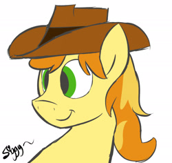 Size: 2270x2144 | Tagged: safe, artist:siggyderp, character:braeburn, species:earth pony, species:pony, clothing, hat, male, signature, simple background, smiling, solo, stallion, white background