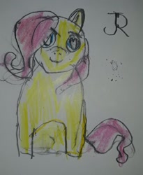 Size: 1350x1650 | Tagged: safe, artist:joeydr, character:fluttershy, species:pegasus, species:pony, newbie artist training grounds, female, heart eyes, looking at you, mare, signature, simple background, solo, traditional art, white background, wingding eyes
